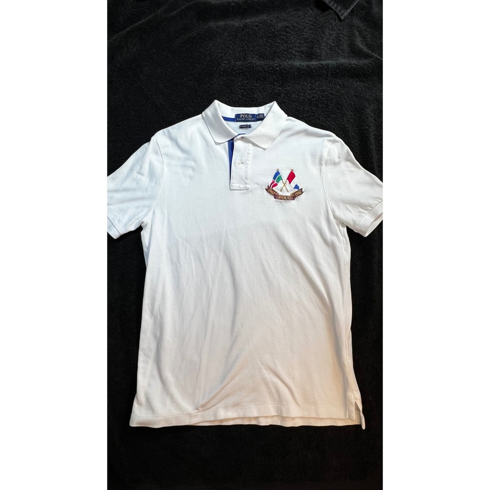 Polo Ralph Lauren Mens White Classic Fit Flag Crest Polo Shirt Small 1967-1987